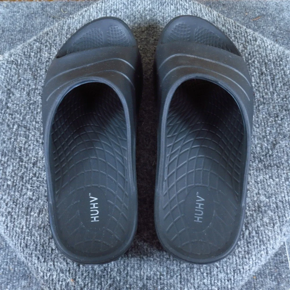 HUHV Recovery Slides Mens Sandals Size 11 Casual Post-Workout Comfort Black Foam
